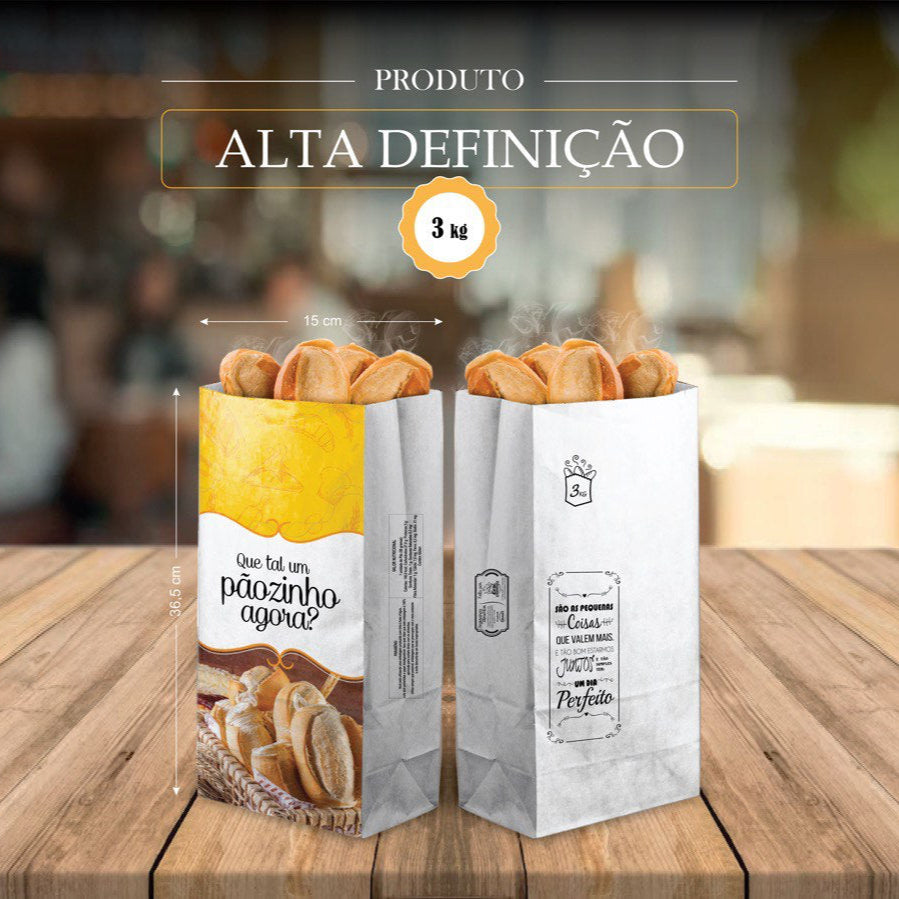 Sacos para pães 3kg em Papel Kraft Branco – Impressão Alta Definição - CX 1.000
