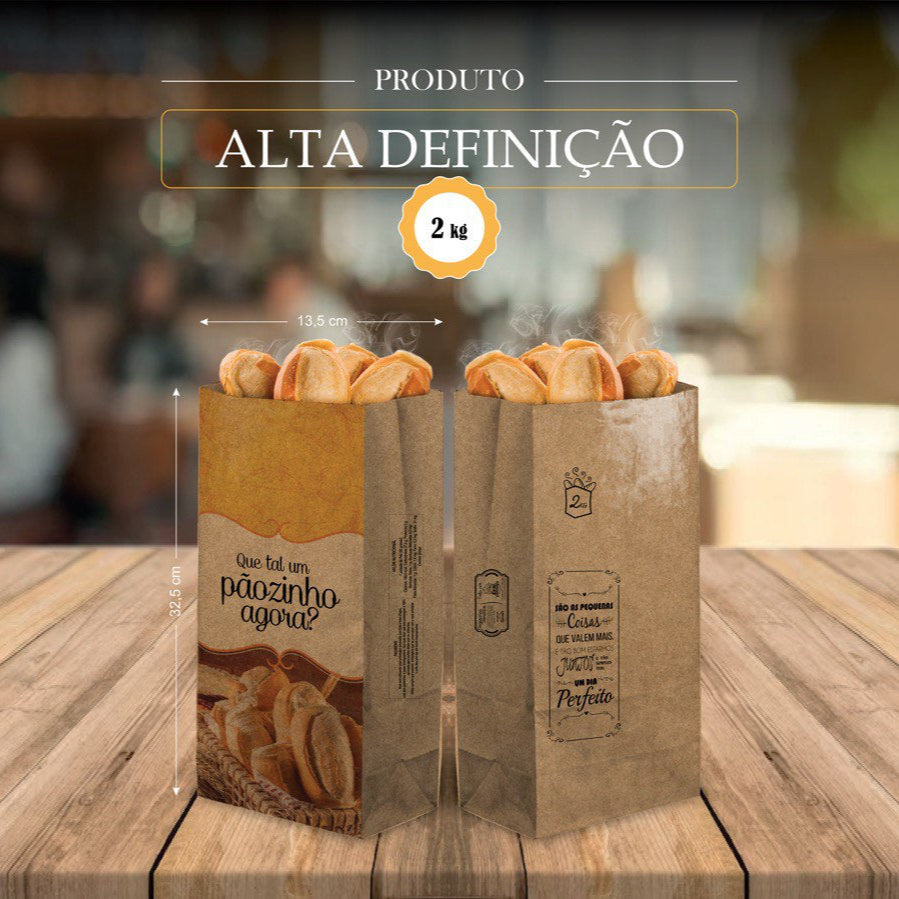Sacos para pães 2 kg em Papel Kraft Natural – Impressão Alta Definição - CX 1.000