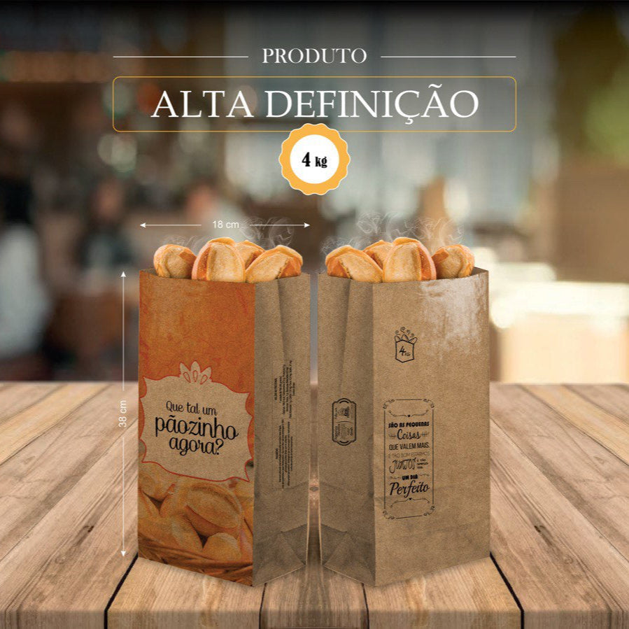 Sacos para pães 4kg em Papel Kraft Natural – Impressão Alta Definição - CX 1.000